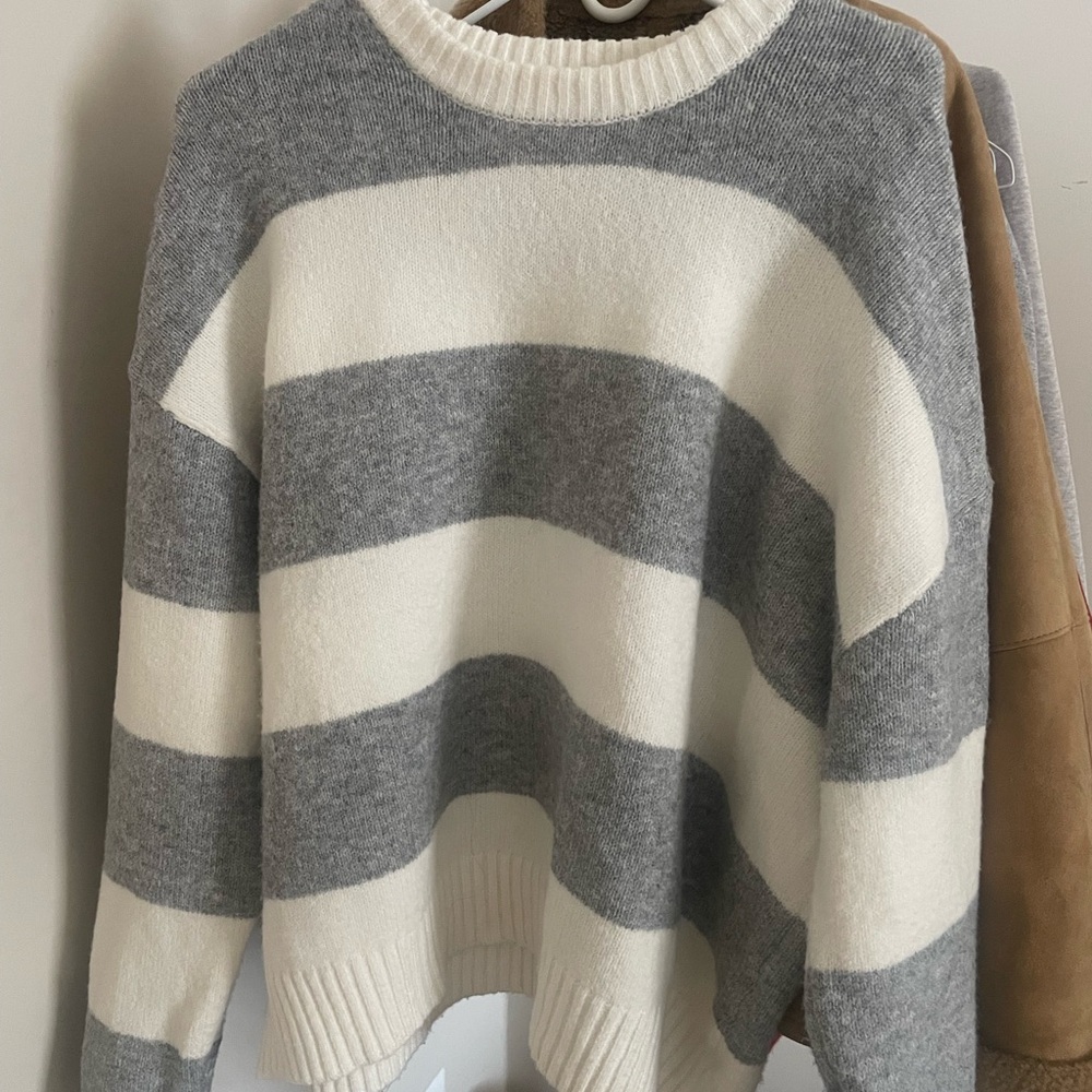 Striped Gray and White Women's Sweater